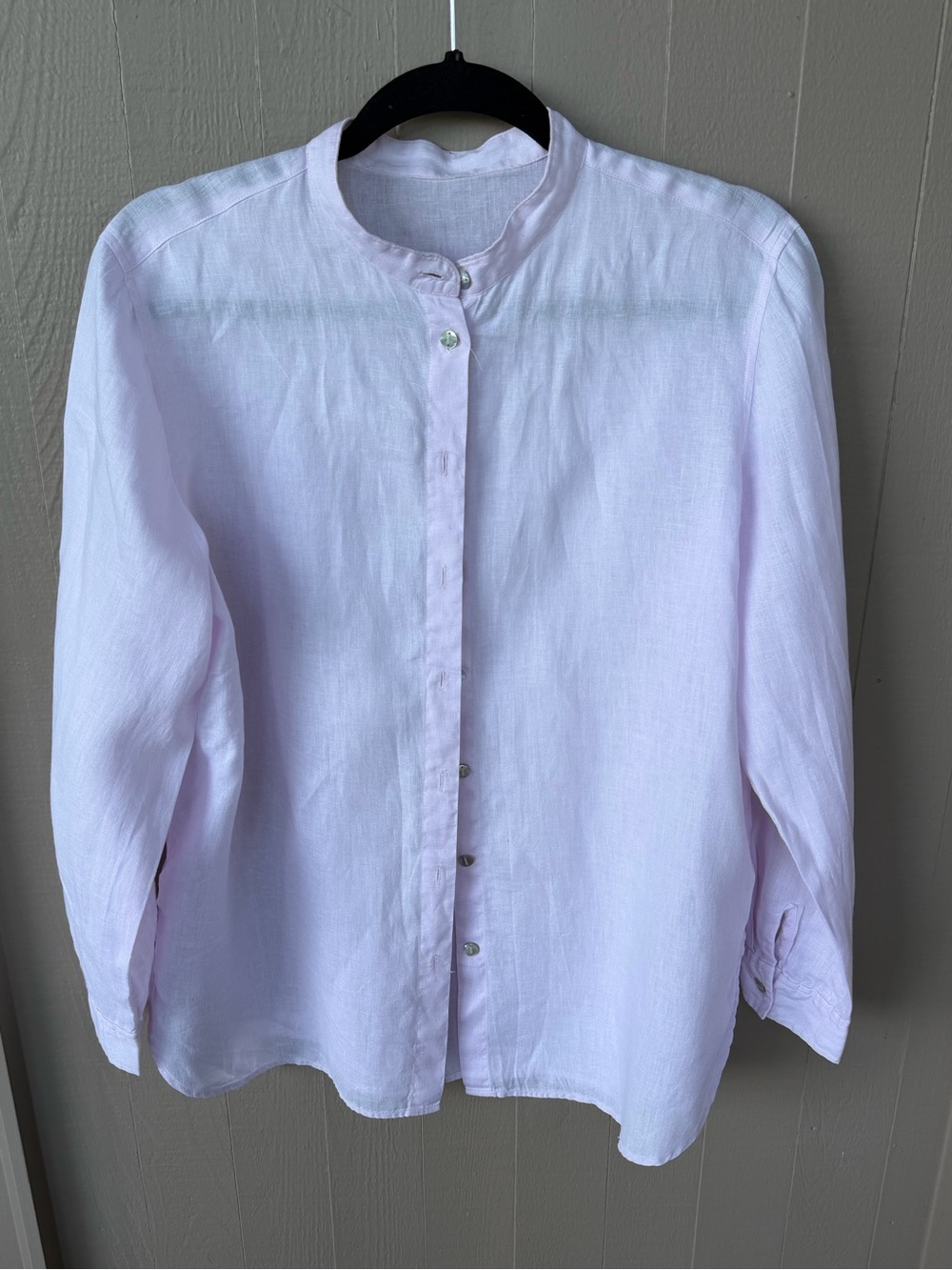 100% Linen Button-Front Blouse - Pale Pink Sz L - Picture 3 of 4